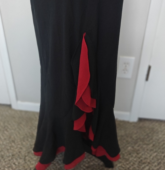 vintage Betsy & Adam By Jaslene black red hi-low ruffle cocktail dress 6 - Picture 3 of 10
